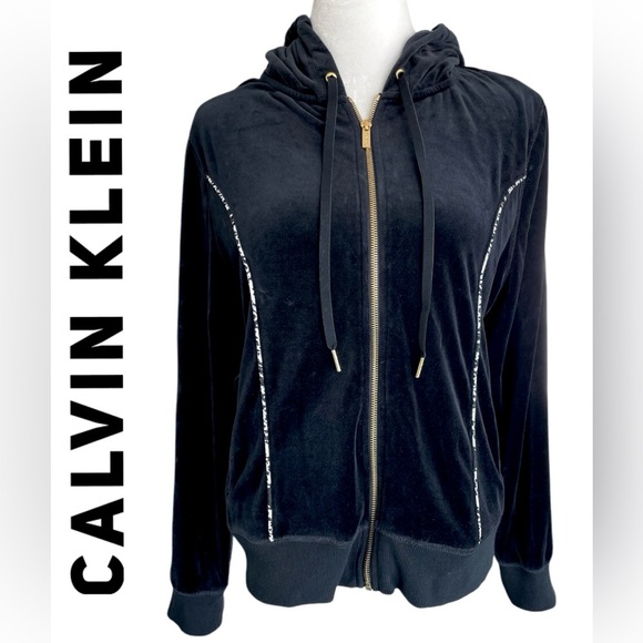 Calvin Klein Extra Large Black Soft Velour Full Zip Hoodie Hooded Jacket - Picture 1 of 9